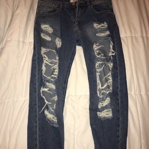 Distressed mom jeans